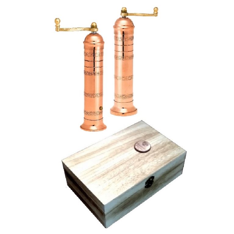 ALEXANDER copper mill set for pepper and salt in luxurious wooden package Brasspeppermill
